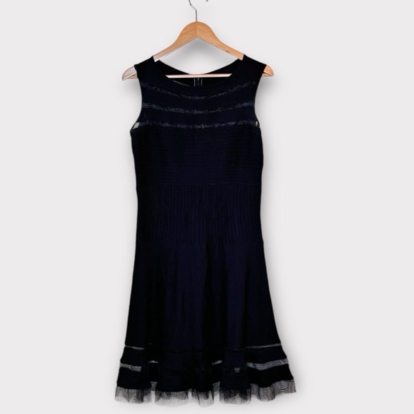 forever 21 black fit and flare dress Vince Camuto Black Laser-Cut Fit and Flare Cocktail Dress – SilkRoll main image 1